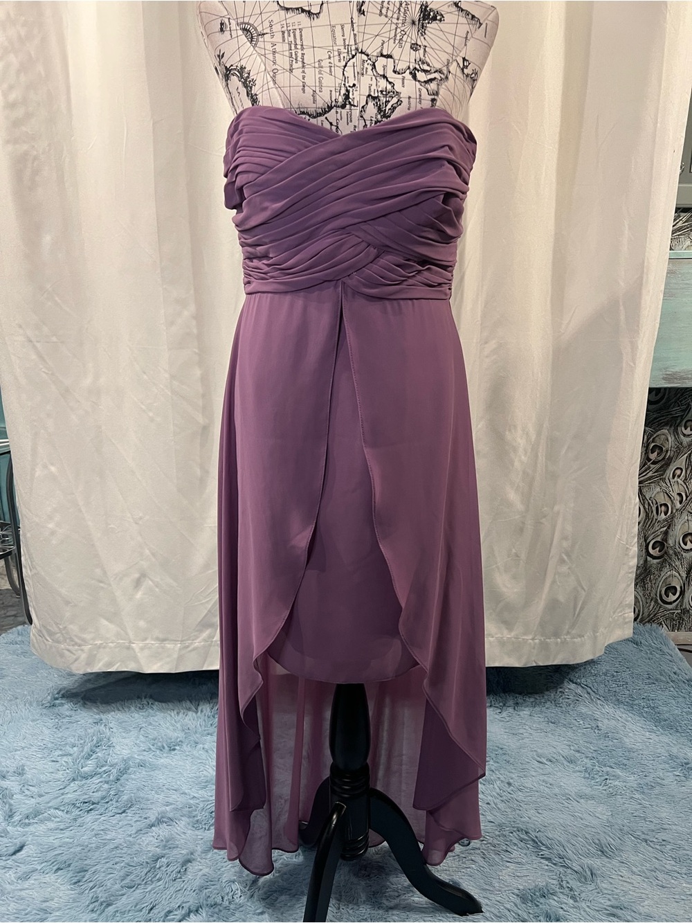 David's Bridal Strapless Lavender High-Low Chiffon Dress Style F15678